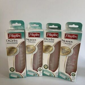 Playtex Original Drop In Nurser Bottle Slow Flow Natural Latex Nipple Lot 4 Pink